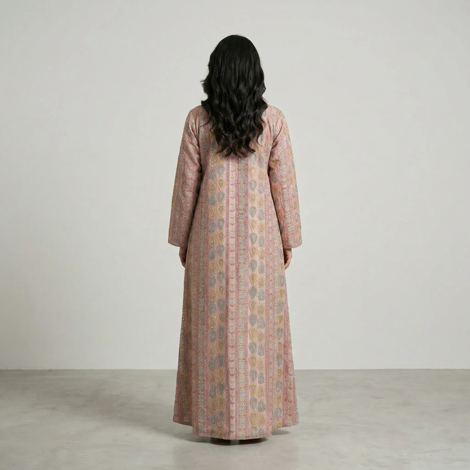 Women's Elegant Regular-Fit Open Kimono - Paisley Embroidery &amp; Beaded, Formal Gatherings - Blush Pink